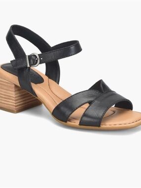 NEW Born Sadie Ankle Strap Black Leather Sandal Block Heel Sz 8 US Women